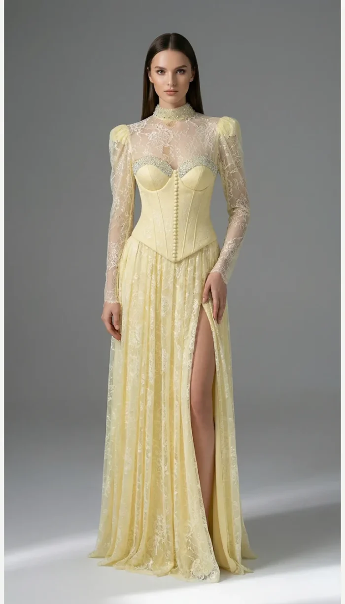 ⁦فستان سهرة كورسيه بدانتيل شفاف⁩ - الصورة ⁦2⁩