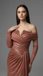 ⁦فستان سهرة منسدل مرصع بالأحجار⁩ - الصورة ⁦10⁩