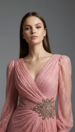 ⁦فستان سهرة دانتيل بأكمام وشق جانبي⁩ - الصورة ⁦20⁩