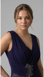 صورة 3 لـفستان سهرة منسدل بياقة V من LAVYA – موديل LV-022