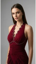 صورة 3 لـفستان سهرة هالتر بتفاصيل حجرية من LAVYA – موديل LV-025
