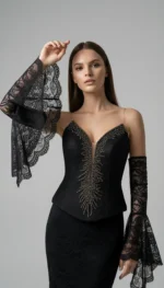 صورة 4 لـفستان سهرة دانتيل بأكمام منسدلة من LAVYA – موديل LV-026
