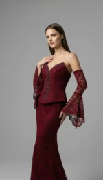 صورة 5 لـفستان سهرة دانتيل بأكمام منسدلة من LAVYA – موديل LV-026