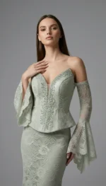 صورة 10 لـفستان سهرة دانتيل بأكمام منسدلة من LAVYA – موديل LV-026