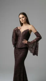 صورة 12 لـفستان سهرة دانتيل بأكمام منسدلة من LAVYA – موديل LV-026
