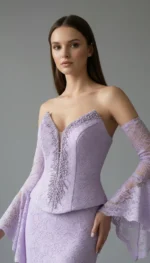صورة 14 لـفستان سهرة دانتيل بأكمام منسدلة من LAVYA – موديل LV-026